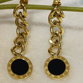 Stainless Steel Gold/Silver Plated Roman Numeral Round Drop Chain Earring